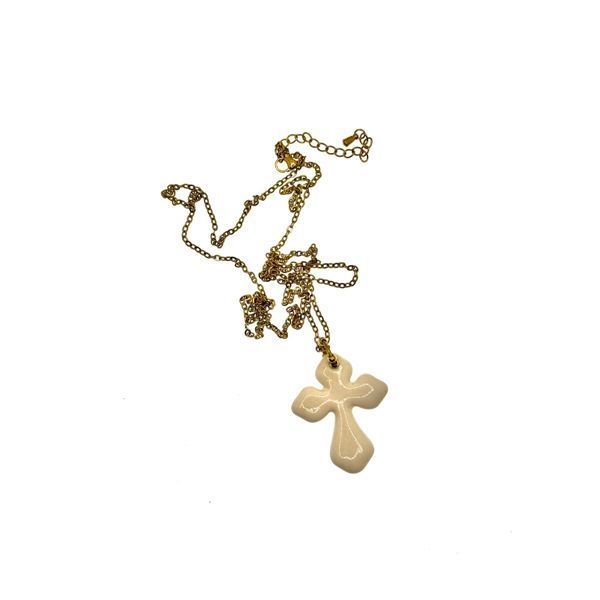 Ceramic cross pendant on a long chain
