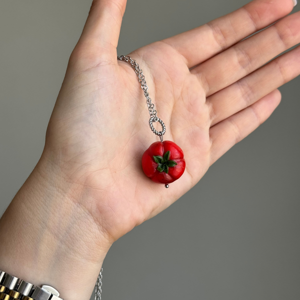 TOMATO pendant on a chain with silver-tone hardware