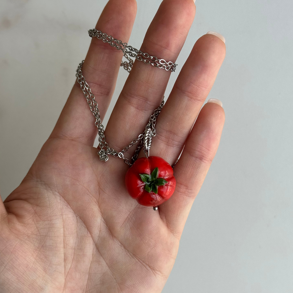 TOMATO pendant on a chain with silver-tone hardware